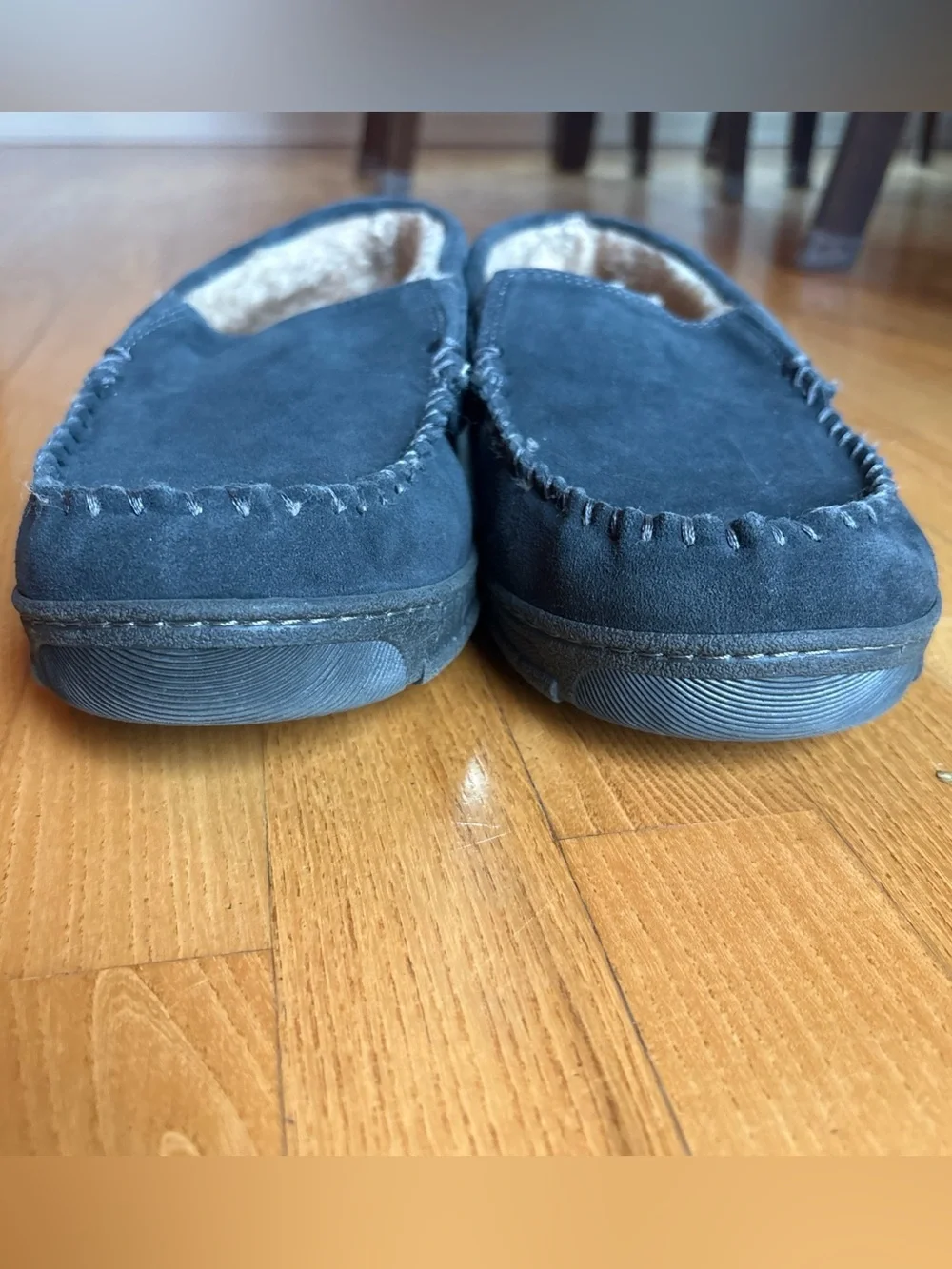 Eddie Bauer Mens Slippers Moccasins Dark Gray Suede Westhaven Faux Fur Sz XXL 13